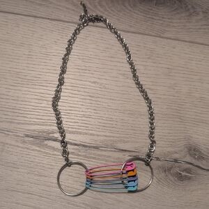 Dolls Kill Pastel Rainbow Safety Pin Necklace